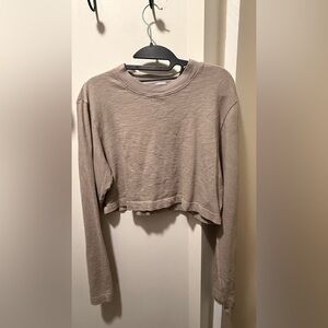 Cotton Citizen Taupe Long Sleeve Crop Top